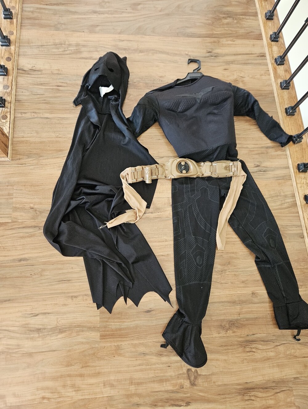 Black Batman Superhero Kids Costume with Gold Belt